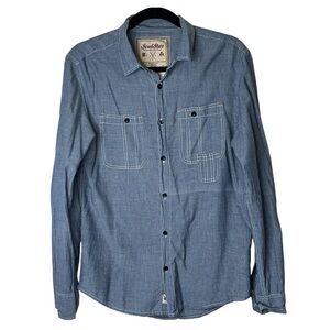 Soul Star MS FIELD White Stitch Long Sleeve Denim Chambray Button Down Shirt M